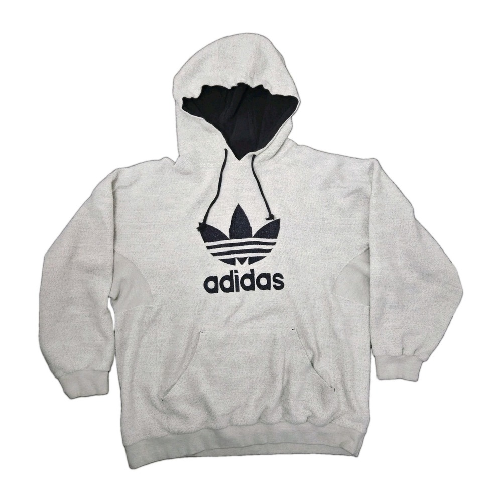 VTG Y2k Adidas BLK Trefoil Inside Out Gray Kangaroo Pocket Hoodie Mens Large